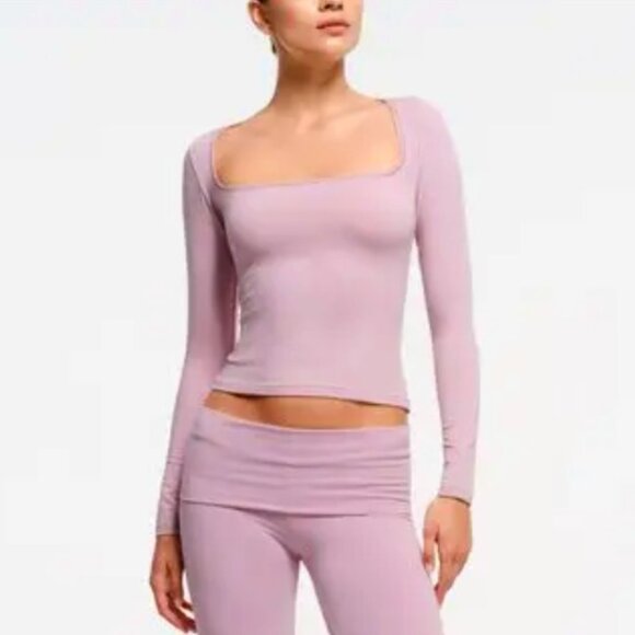 SKIMS  Cotton Jersey Scoop Neck Long Sleeve Top in Dusk, S NWT - Picture 1 of 6